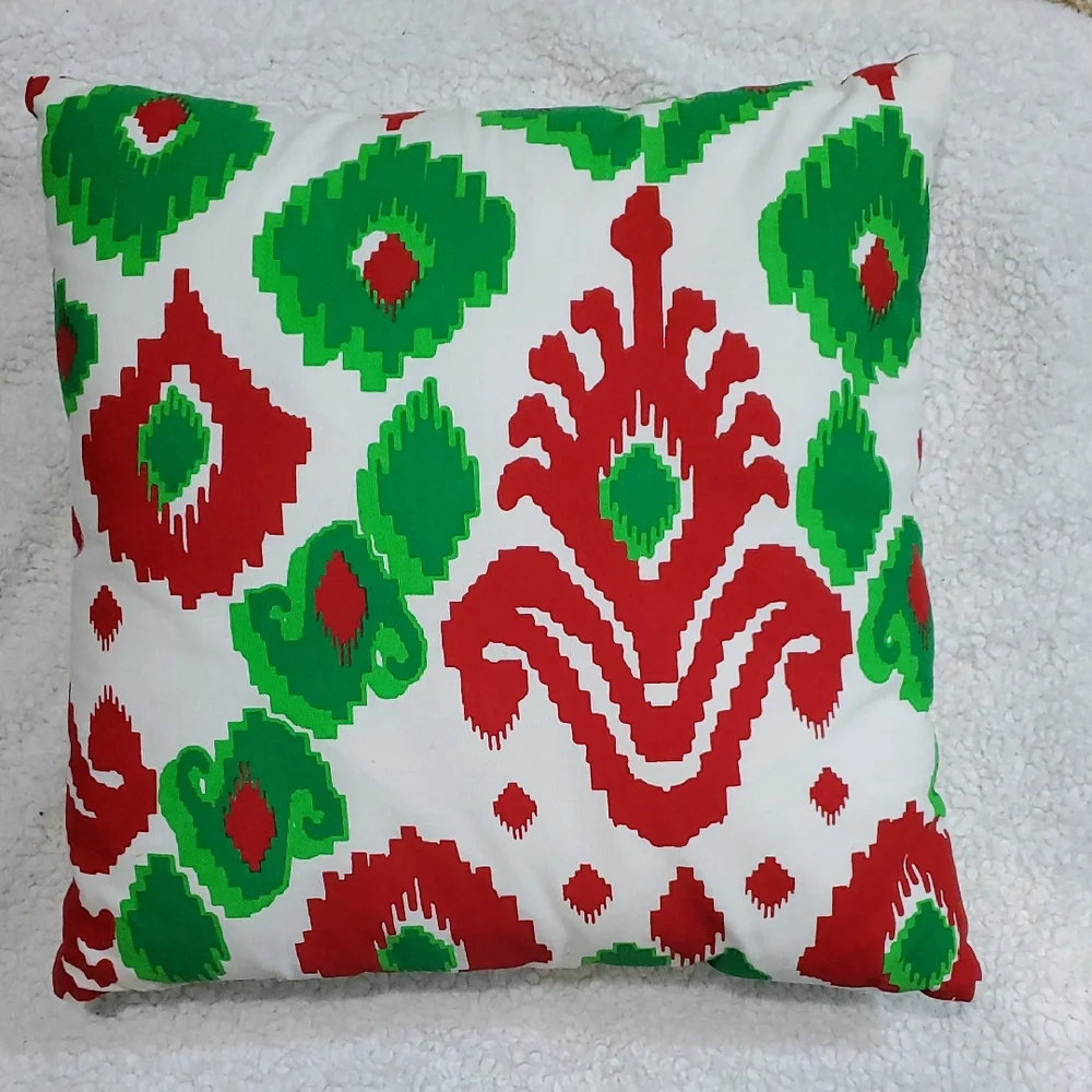 Red Green White Square Holiday Pillow Christmas